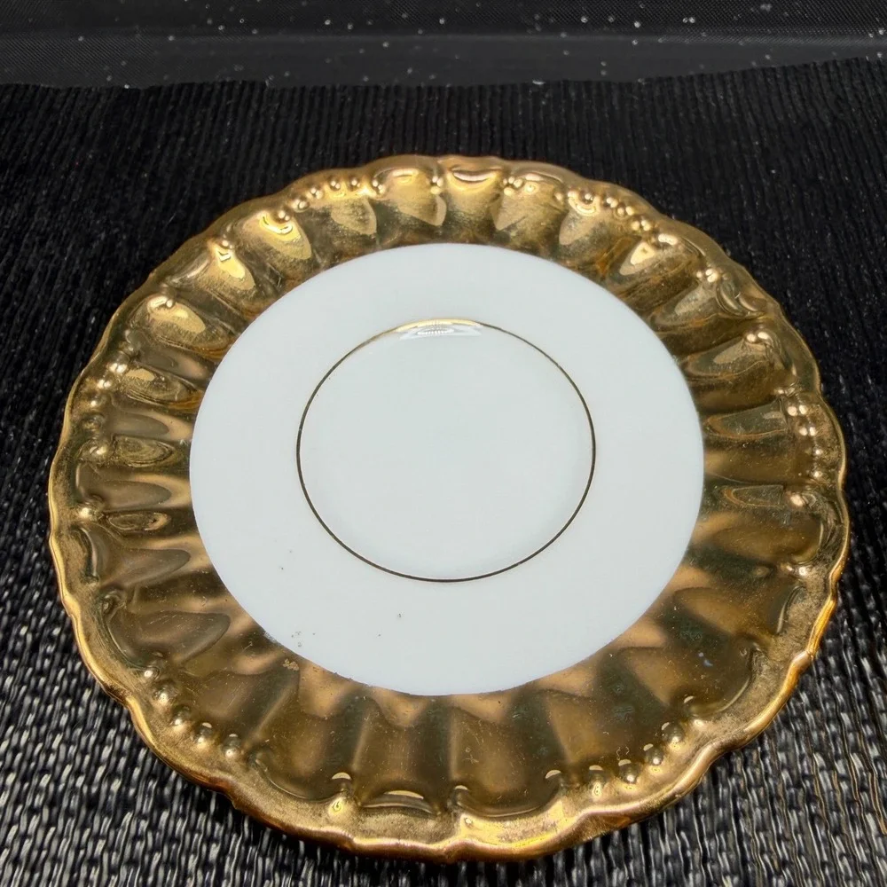 Bareuther Waldsassen Bavaria Gold Courting Couple Demitasse Cup Saucer Set VTG